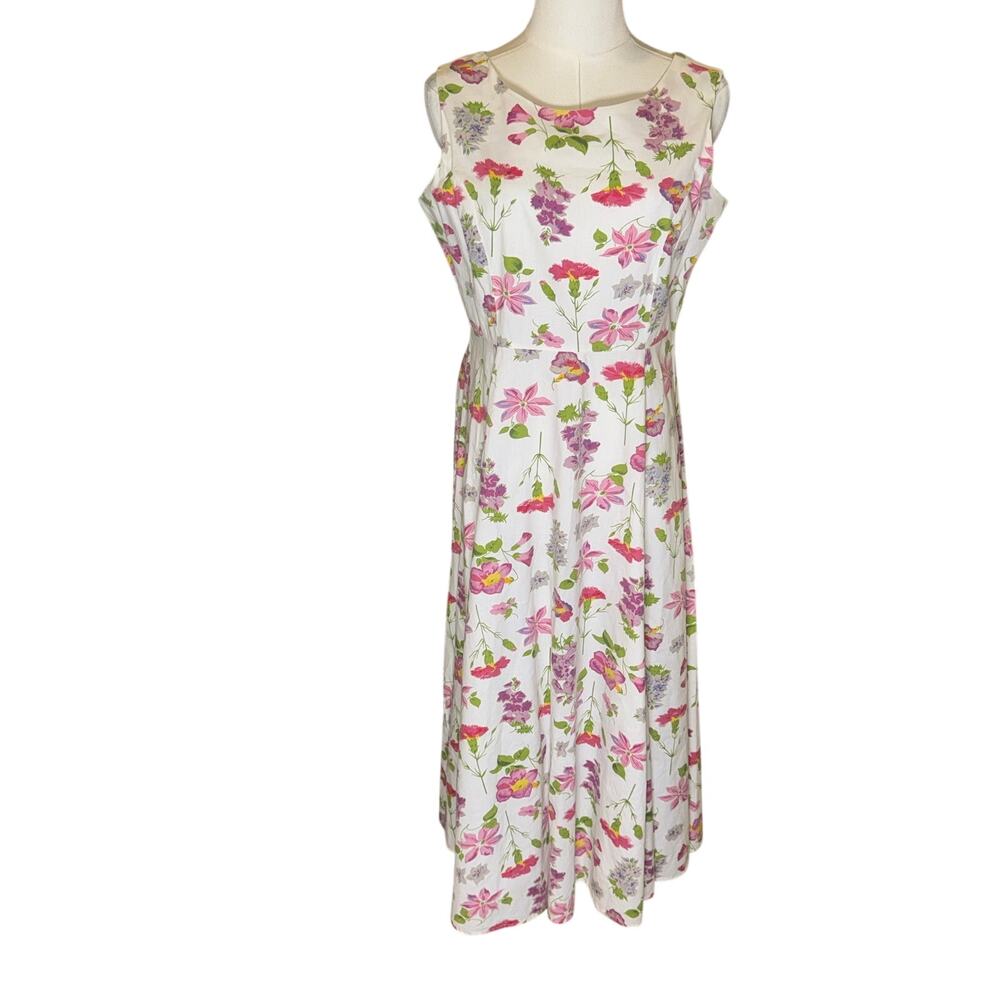 Vintage Victoria Holley Floral Midi Dress Cottagecore 100% Cotton Petite 6P